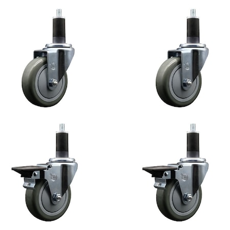 Service Caster 4'' Gray Poly Wheel Swivel 1-1/4'' Expanding Stem Caster Set 2 Brakes, 4PK SCC-EX20S414-PPUB-2-PLB-2-114